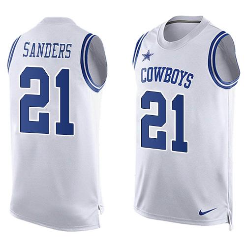 Nike Cowboys #21 Deion Sanders White Men's Stitched NFL Limited Tank Top Jersey
